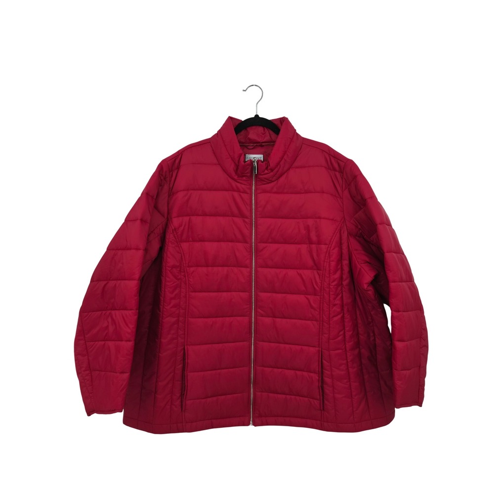 Catherines Red Quilted Puffer Jacket Women 3X 26/28W Mock Neck Full Zip Coat